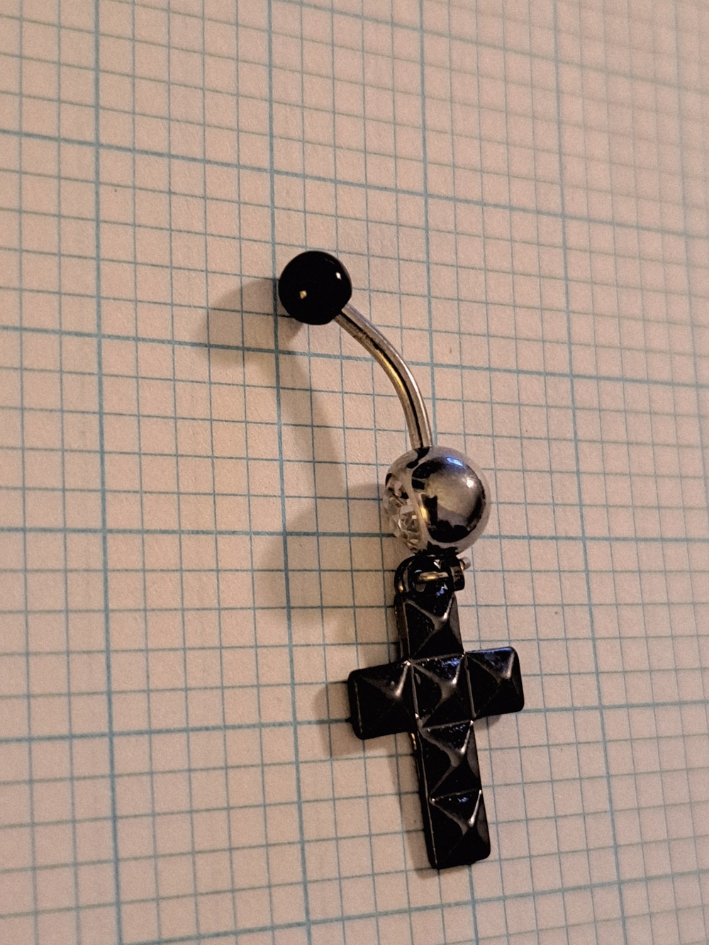 Black Cross Navel Ring — Studded Dangle Belly Button Jewelry - Picture 3 of 5